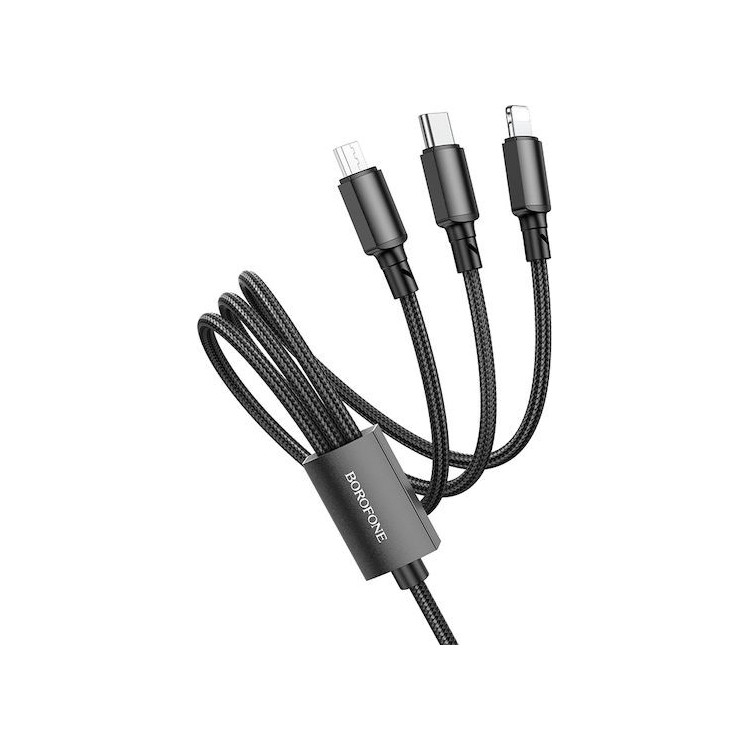 Borofone - Data Cable (BX72 3-in1) - USB-A to Micro-USB, Type-C, Lightning, Universal, 2A, 1m - Black