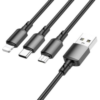Borofone - Data Cable (BX72 3-in1) - USB-A to Micro-USB, Type-C, Lightning, Universal, 2A, 1m - Black
