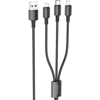Borofone - Data Cable (BX72 3-in1) - USB-A to Micro-USB, Type-C, Lightning, Universal, 2A, 1m - Black