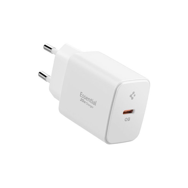 Spigen - Wall Charger Essential EE201EU (ACH08701) - Type-C, GaN, Fast Charging, PD20W, Quantum Boost - White