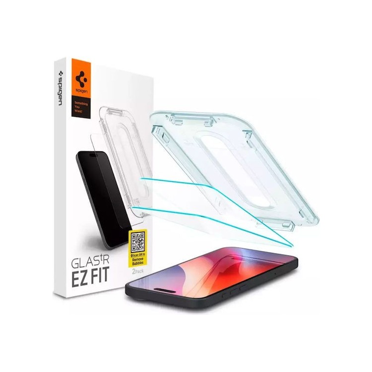 Spigen - (2 pack) Glas.tR EZ-FIT (AGL07928) - iPhone 16 Pro / iPhone 17 / iPhone 17 Pro - Clear