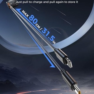 Techsuit - Premium Car Charger  NanoVoltX (C1) - with Retractable USB-C, Lightning Cables, USB 2.4A, PD30W, 69W, 180° - Gray