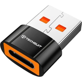 Techsuit - Premium OTG Adapter HyperPort (A7) - Type-C to USB3.0, 5Gbps, 10A, Converter for Phone - Black / Orange