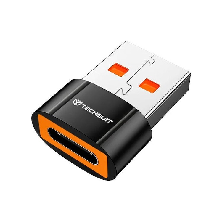 Techsuit - Premium OTG Adapter HyperPort (A7) - Type-C to USB3.0, 5Gbps, 10A, Converter for Phone - Black / Orange