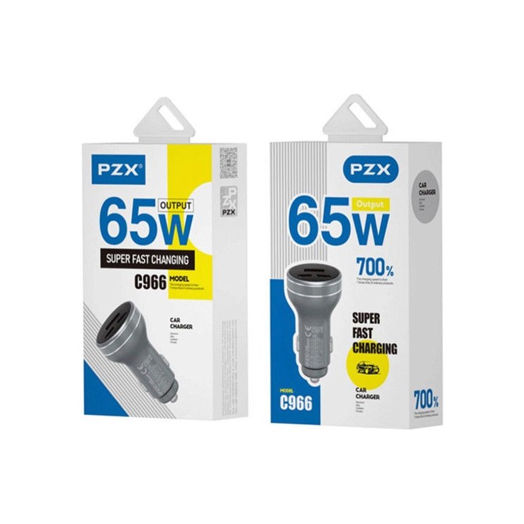 PZX C966 Φορτιστής Αυτοκινήτου / Car Charger 65W Με Θύρα USB Και TYPE C 5V/3A - Χρώμα: Μαύρο