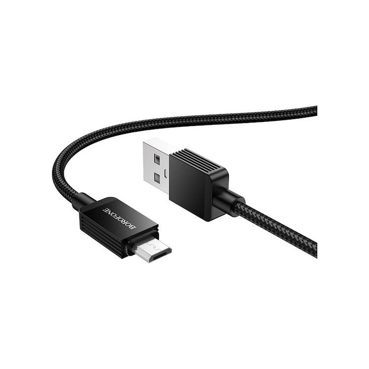 Borofone - Data Cable Placer Series (BX120) - USB to USB-Micro, Aluminum Alloy Shell, Nylon Braided Cable, 2.4A, 1m - Black