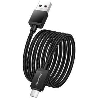 Borofone - Data Cable Placer Series (BX120) - USB to USB-Micro, Aluminum Alloy Shell, Nylon Braided Cable, 2.4A, 1m - Black