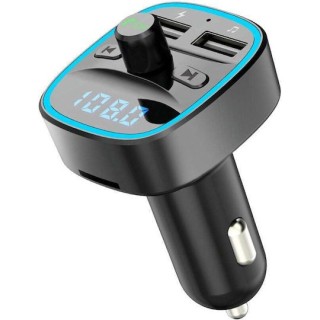Techsuit - FM Modulator JamLink (MFM2) - Dual USB, SD Card, Blue Ambient Ring Light, Ultra-Compact Design, Bluetooth - Black