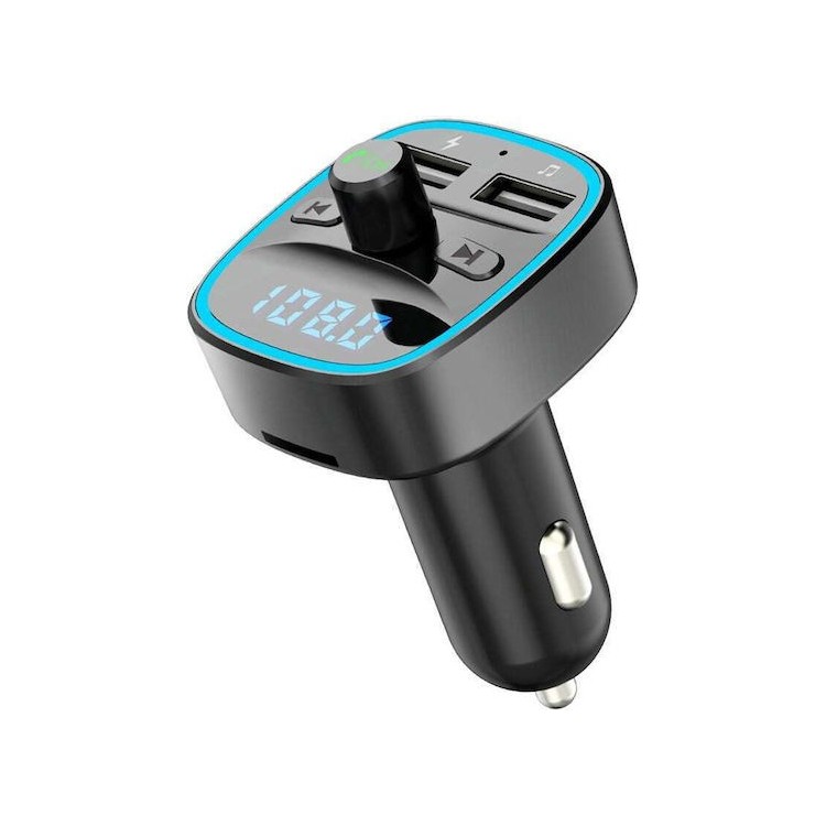 Techsuit - FM Modulator JamLink (MFM2) - Dual USB, SD Card, Blue Ambient Ring Light, Ultra-Compact Design, Bluetooth - Black