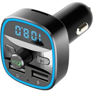 Techsuit - FM Modulator JamLink (MFM2) - Dual USB, SD Card, Blue Ambient Ring Light, Ultra-Compact Design, Bluetooth - Black