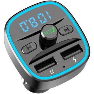 Techsuit - FM Modulator JamLink (MFM2) - Dual USB, SD Card, Blue Ambient Ring Light, Ultra-Compact Design, Bluetooth - Black