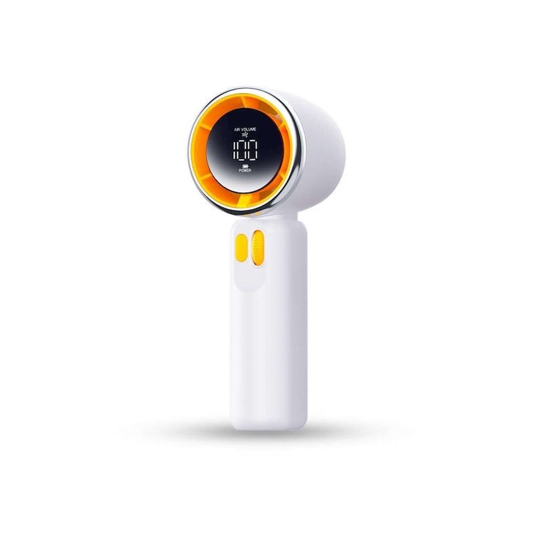 Techsuit - Premium Portable Mini Fan (Z11) - with LED Digital Display, USB-C Rechargeable, 100 Wind Speeds - White